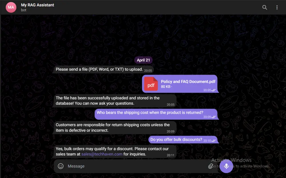 Chatbot للإجابة على أسئلتك من ملفاتك الخاصة عبر تيليغرام