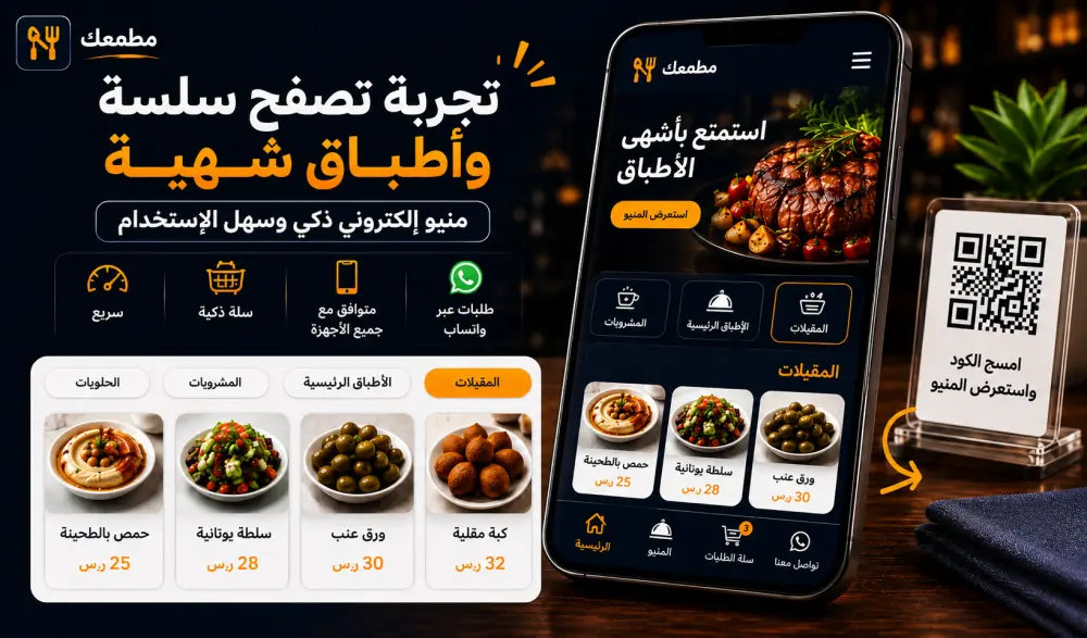 تصميم منيو ذكي وصفحة هبوط للمطاعم وربط بالواتساب و QR Code