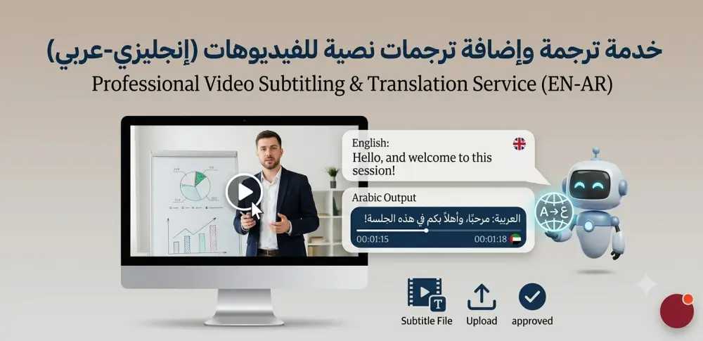 ترجمة احترافية ودقيقة للفيديوهات (عربي-إنجليزي) مع ضبط التوقيت.