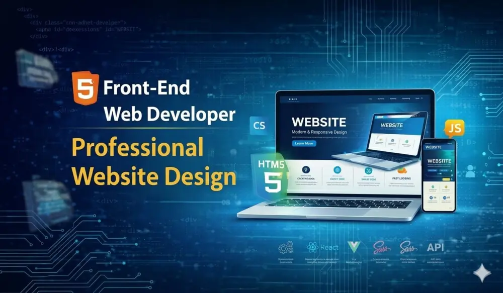 سأصمم وأطور واجهة موقع إلكتروني احترافية ومتجاوبة باستخدام HTML CSS JavaScript React