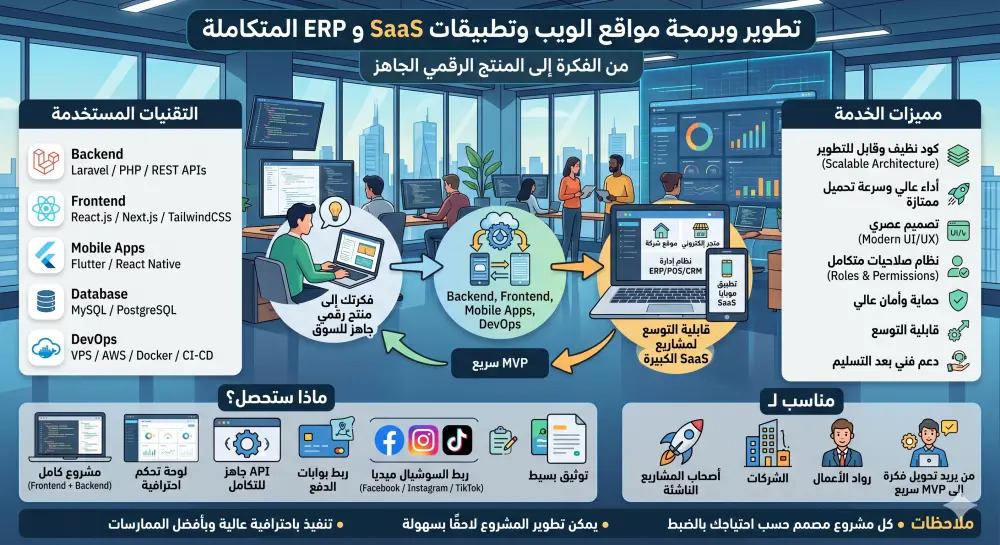 تطوير وبرمجة مواقع الويب وتطبيقات SaaS و ERP المتكاملة