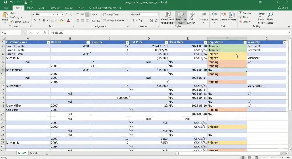 تنظيف ومعالجة ملفات Excel وتجهيز البيانات للتحليل باحترافية