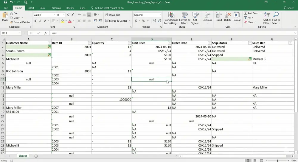 تنظيف ومعالجة ملفات Excel وتجهيز البيانات للتحليل باحترافية