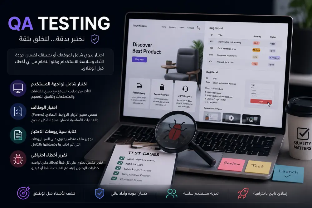 فحص واختبار مواقع الويب وتطبيقات الموبايل (QA Testing) واستخراج الأخطاء