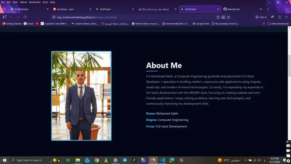عمل portfolioو Cv بشكل احترافي ومتجاوب مع كل الشاشات يعكس مدي خبره وتميز صاحب الحساب