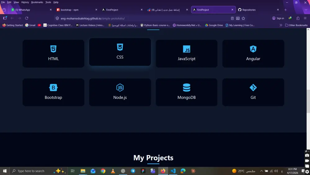 عمل portfolioو Cv بشكل احترافي ومتجاوب مع كل الشاشات يعكس مدي خبره وتميز صاحب الحساب