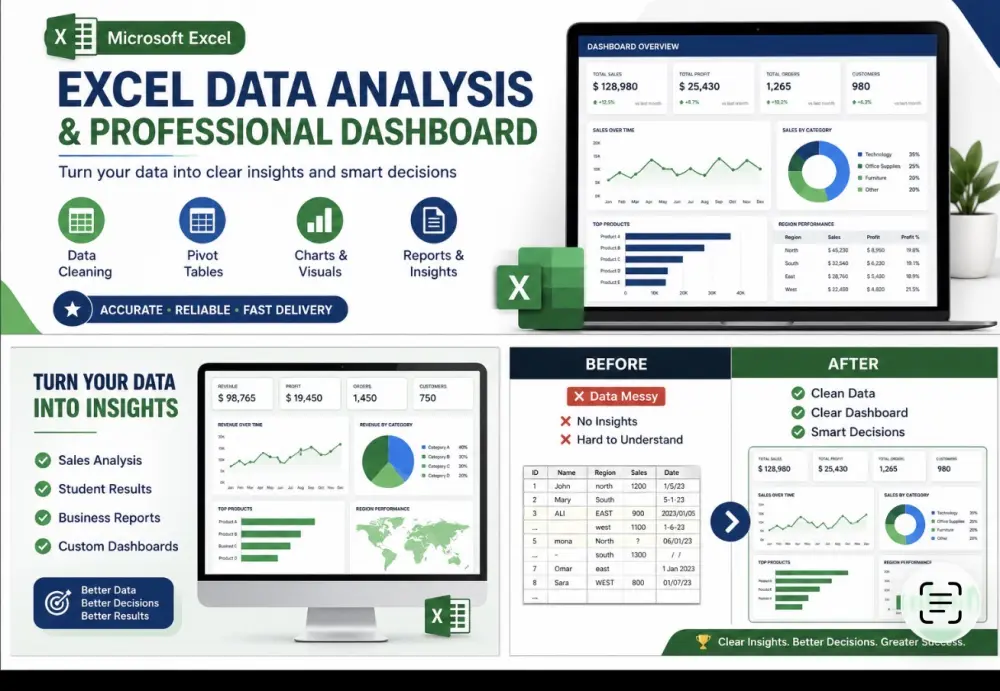 تصميم داتا احترافي (Excel / Power BI)