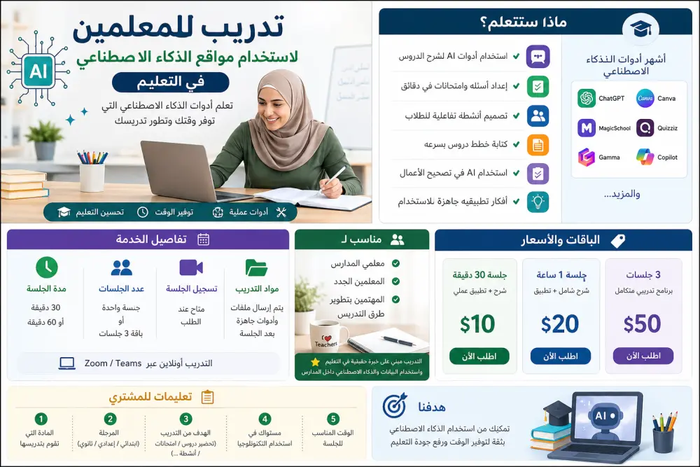 سأدربك كمعلم على استخدام أدوات AI في التدريس وتصميم الدروس بسهولة