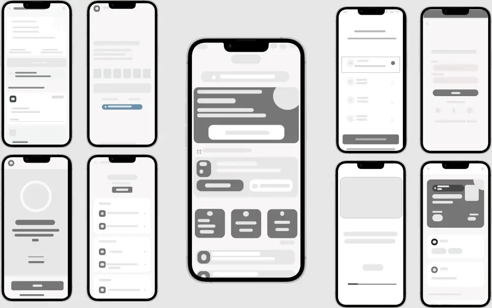 سأقوم بإنشاء Med Fidelity Wireframe بسيط ومنظم يوضح شكل وهيكل التطبيق أو الموقع قبل التصميم النهائي.