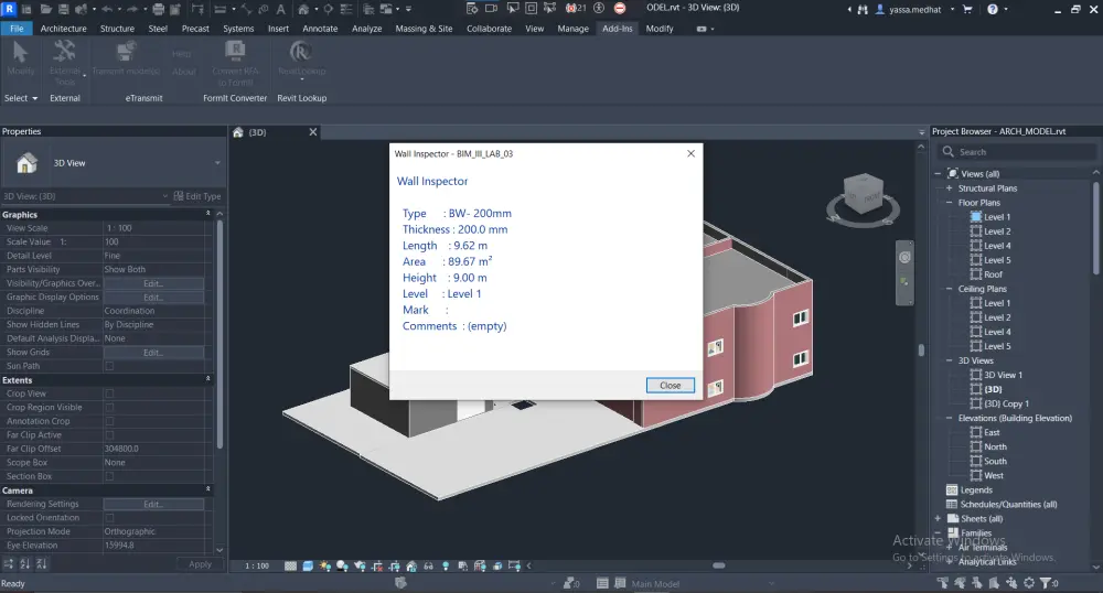 سأطور لك إضافة Revit Add-in باستخدام C# و Revit API