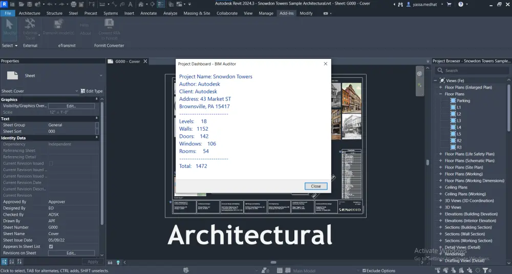سأطور لك إضافة Revit Add-in باستخدام C# و Revit API