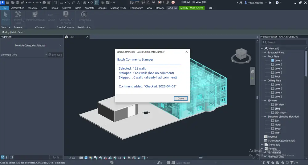 سأطور لك إضافة Revit Add-in باستخدام C# و Revit API