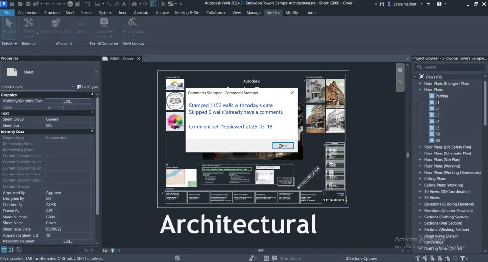 سأطور لك إضافة Revit Add-in باستخدام C# و Revit API