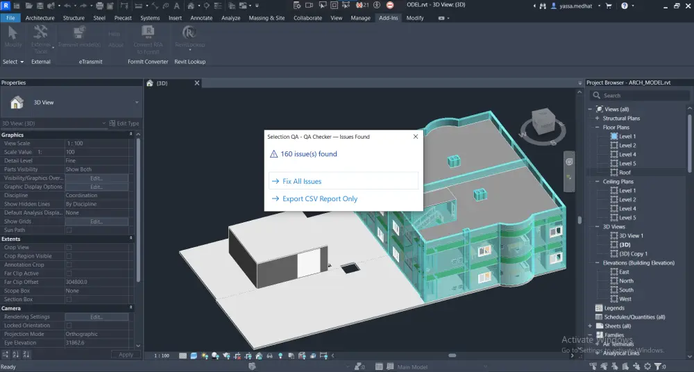 سأطور لك إضافة Revit Add-in باستخدام C# و Revit API