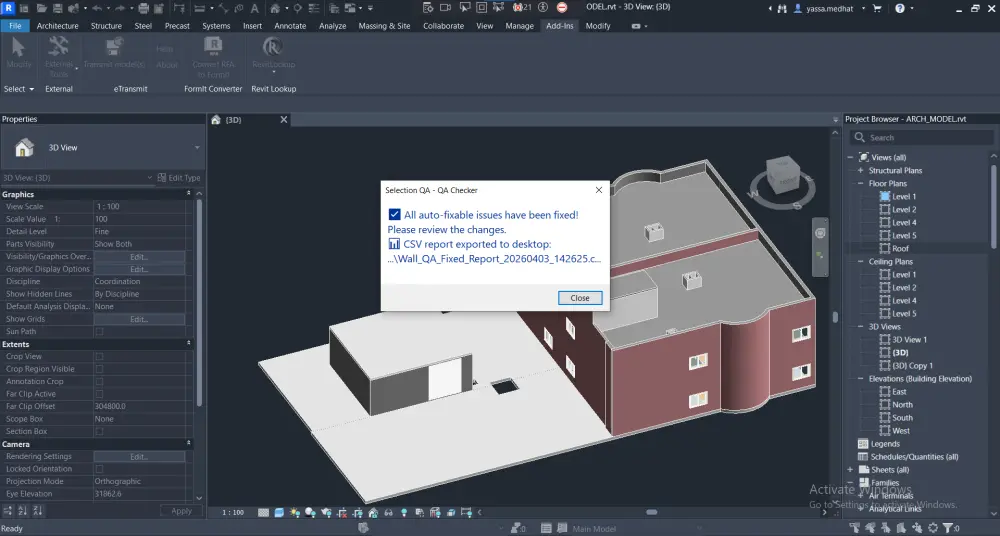 سأطور لك إضافة Revit Add-in باستخدام C# و Revit API