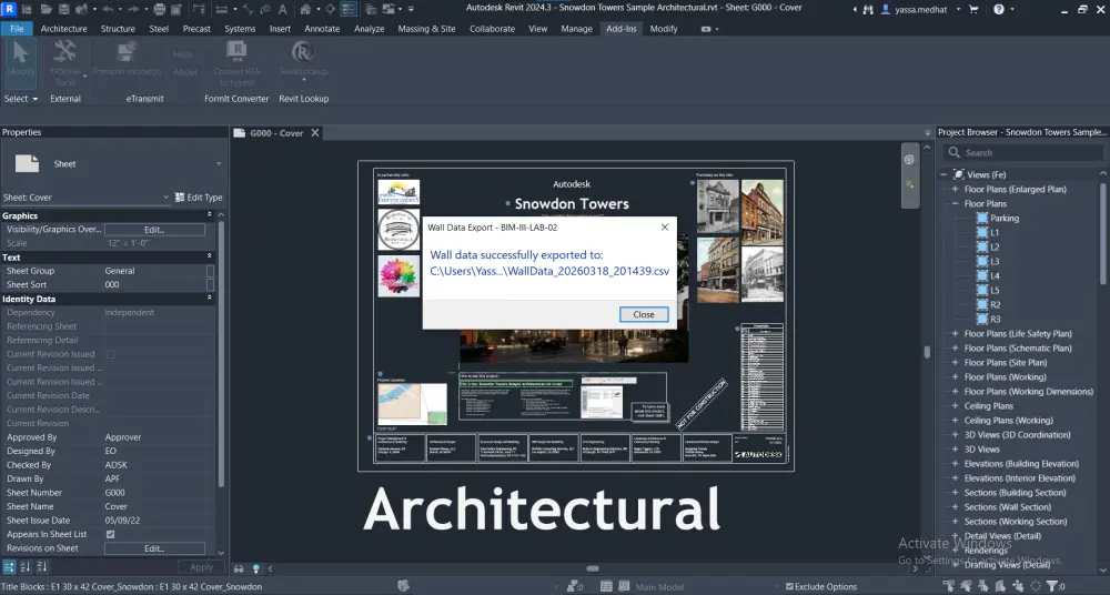 سأطور لك إضافة Revit Add-in باستخدام C# و Revit API