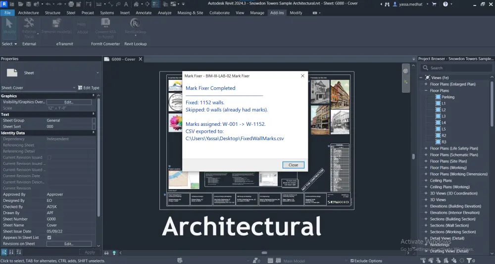 سأطور لك إضافة Revit Add-in باستخدام C# و Revit API
