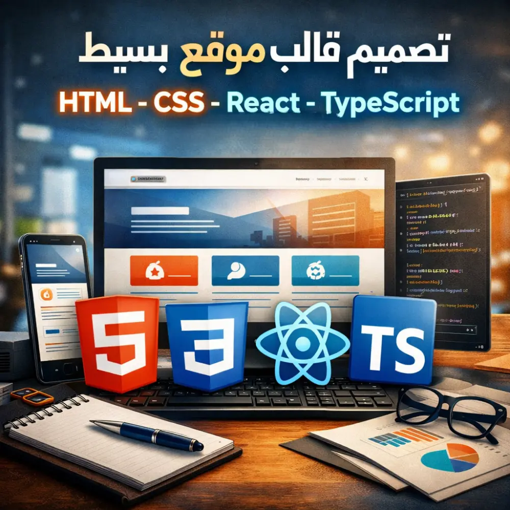 تصميم قالب موقع بسيط باستخدام HTML وCSS وReact وTypeScript