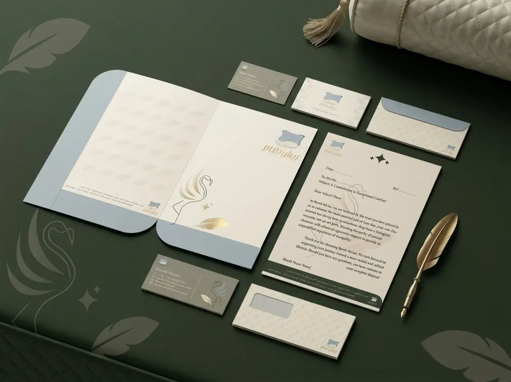 تصميم الهوية البصرية المتكاملة والمطبوعات الورقية (Stationery & Marketing Materials)