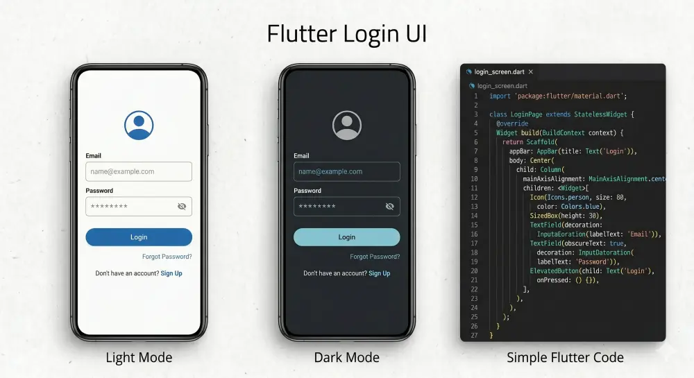 تصميم واجهة تسجيل الدخول (Login UI) باستخدام Flutter