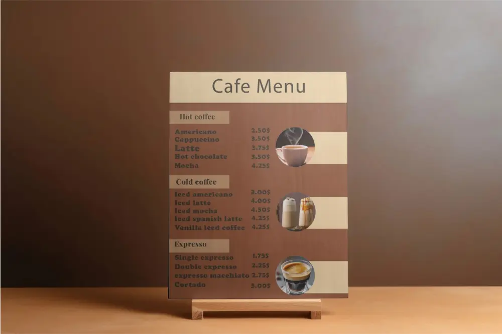 اقدم لك تصميم منيو انيق وبسيط باسلوب هادي لمطاعم وكافيهات