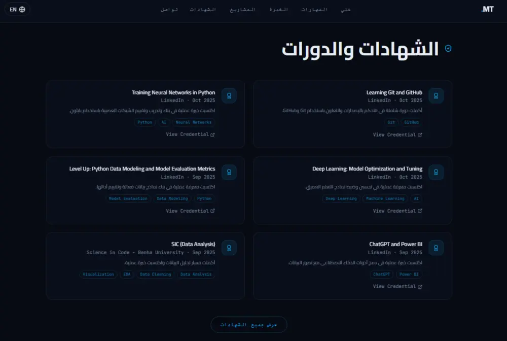 تصميم وبناء موقع بورتفوليو مكون من 6 أقسام برمجية