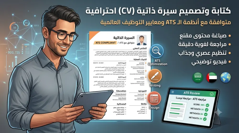 كتابة وتصميم سيرة ذاتية (CV) احترافية متوافقة مع أنظمة الفرز ATS
