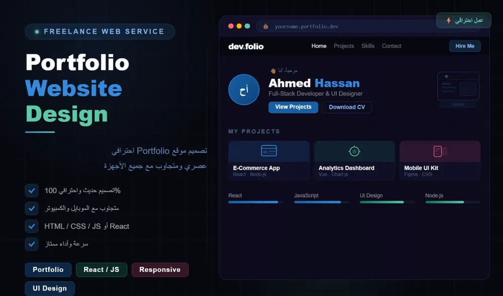 تصميم Portfolio Website احترافي لعرض أعمالك بشكل عصري وجذاب