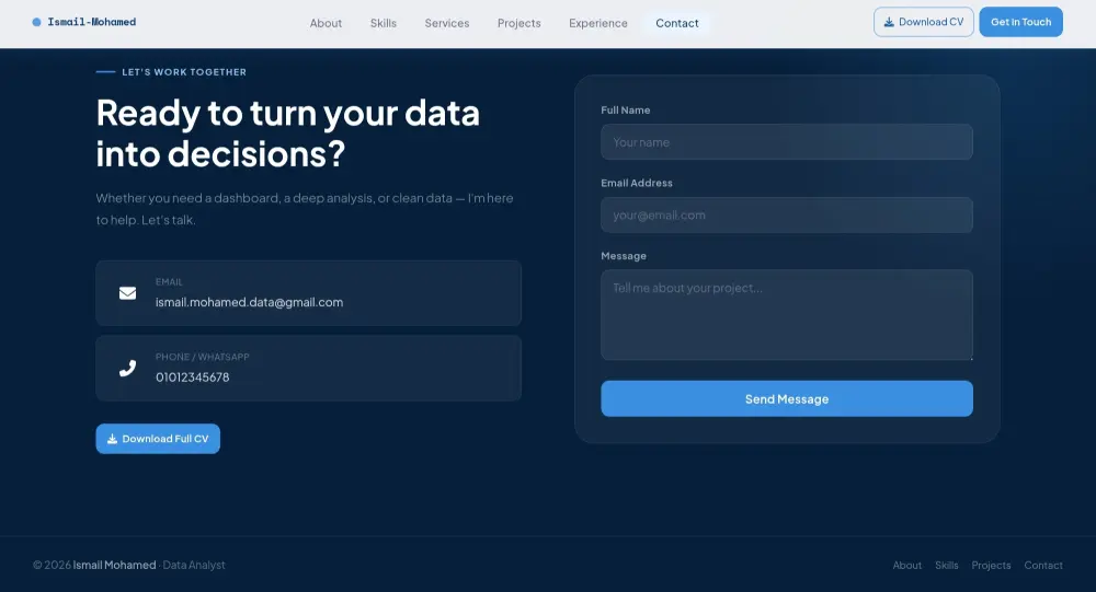 هل تريد موقع Portfolio احترافي يعرض مهاراتك وأعمالك بشكل عصري يساعدك على جذب العملاء أو فرص العمل؟