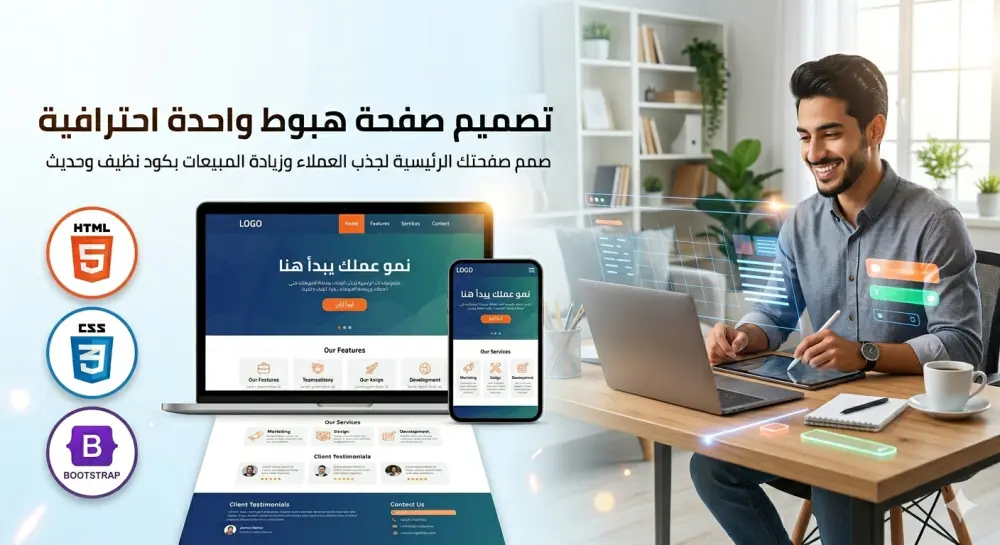 تصميم وبرمجة صفحة هبوط (Landing Page) سريعة ومتجاوبة مع كافة الشاشات.