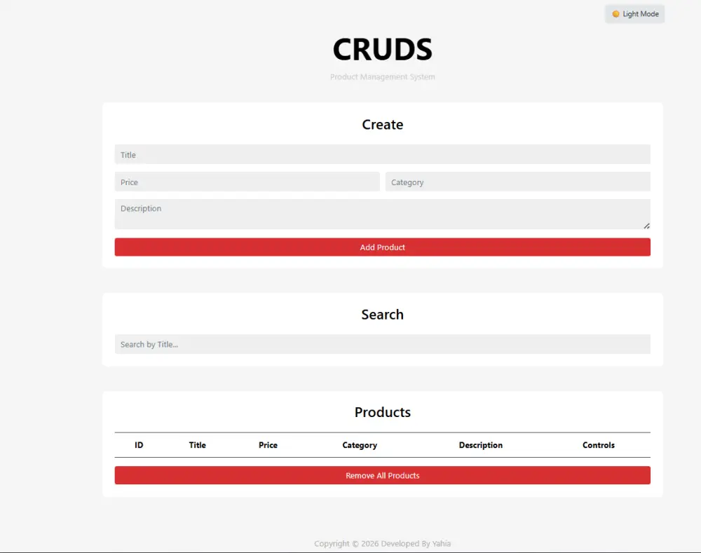 تصميم نظام إدارة بيانات CRUD باستخدام JavaScript (إضافة وتعديل وحذف البيانات)