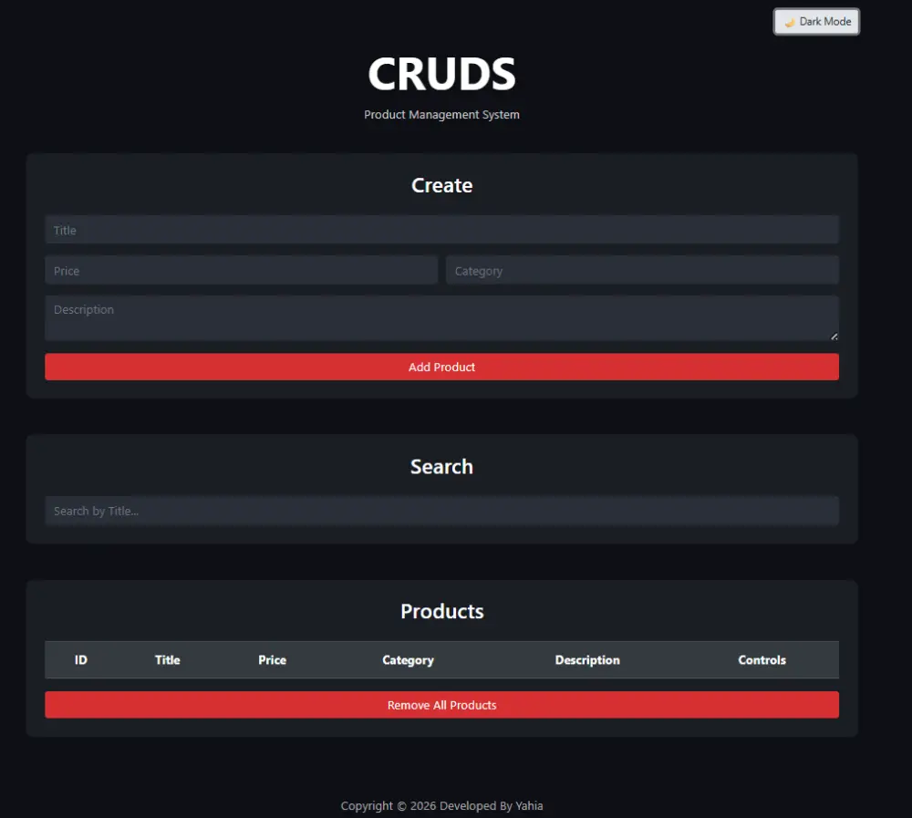 تصميم نظام إدارة بيانات CRUD باستخدام JavaScript (إضافة وتعديل وحذف البيانات)