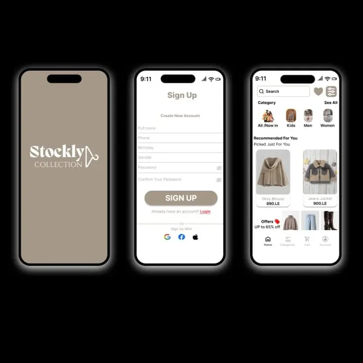 تصميم واجهات تطبيقات موبايل احترافية (3 شاشات) باستخدام Figma.