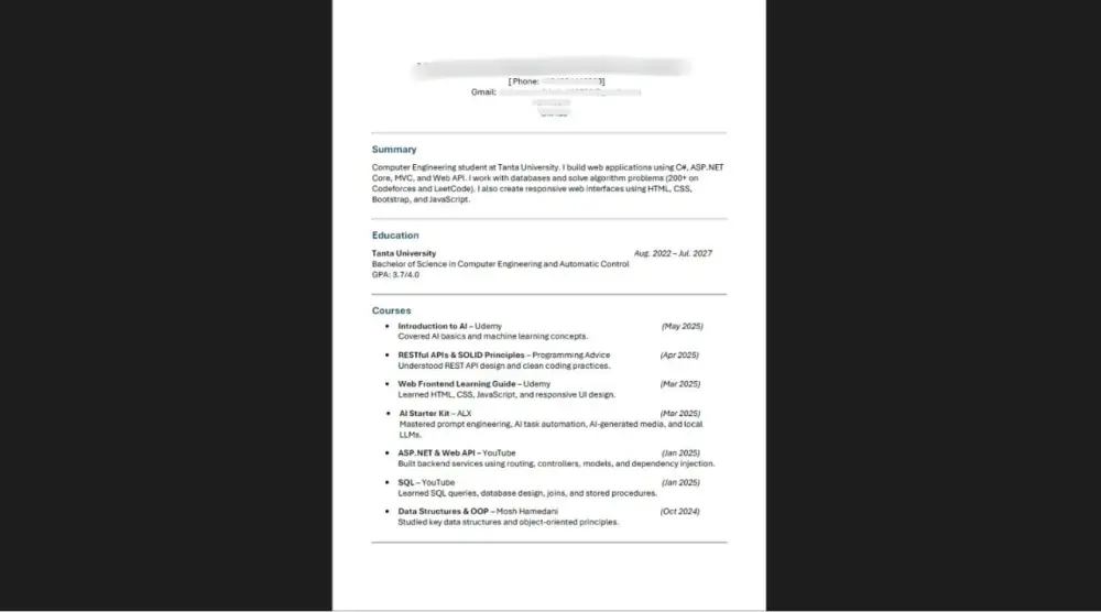 عمل CV بنظام ال ATS لحديثي التخرج بلغات مختلفه