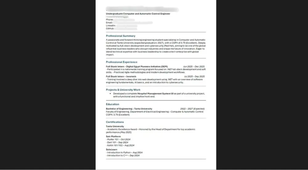 عمل CV بنظام ال ATS لحديثي التخرج بلغات مختلفه