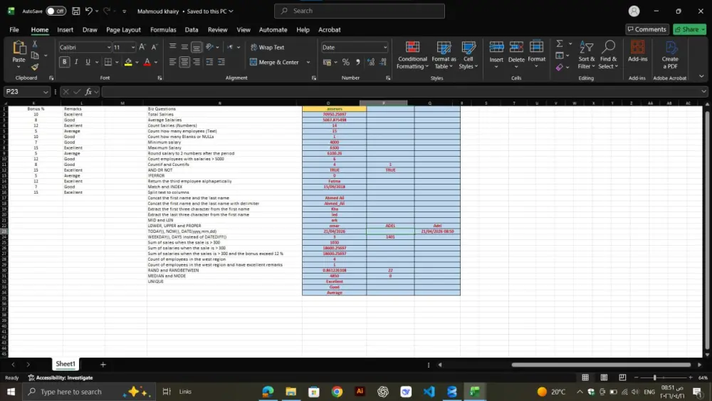 سأقوم بتحليل بياناتك باستخدام Excel، بدءًا من تنظيفها وتنظيمها، ثم إنشاء رسوم بيانية وتقديم ملخص واضح يساعدك على فهم البيانات واتخاذ قرارات أفضل، مع تسليم ملف منظم وسهل الاستخدام.