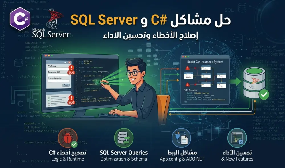حل مشاكل C# و SQL Server وإصلاح الأخطاء البرمجية