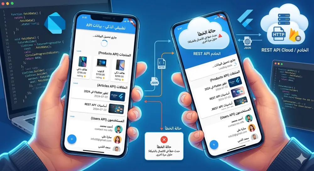 ربط API وعرض البيانات داخل تطبيق Flutter