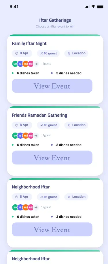 تصميم واجهة تطبيق للفعاليات الاجتماعية (Community Event UI/UX)