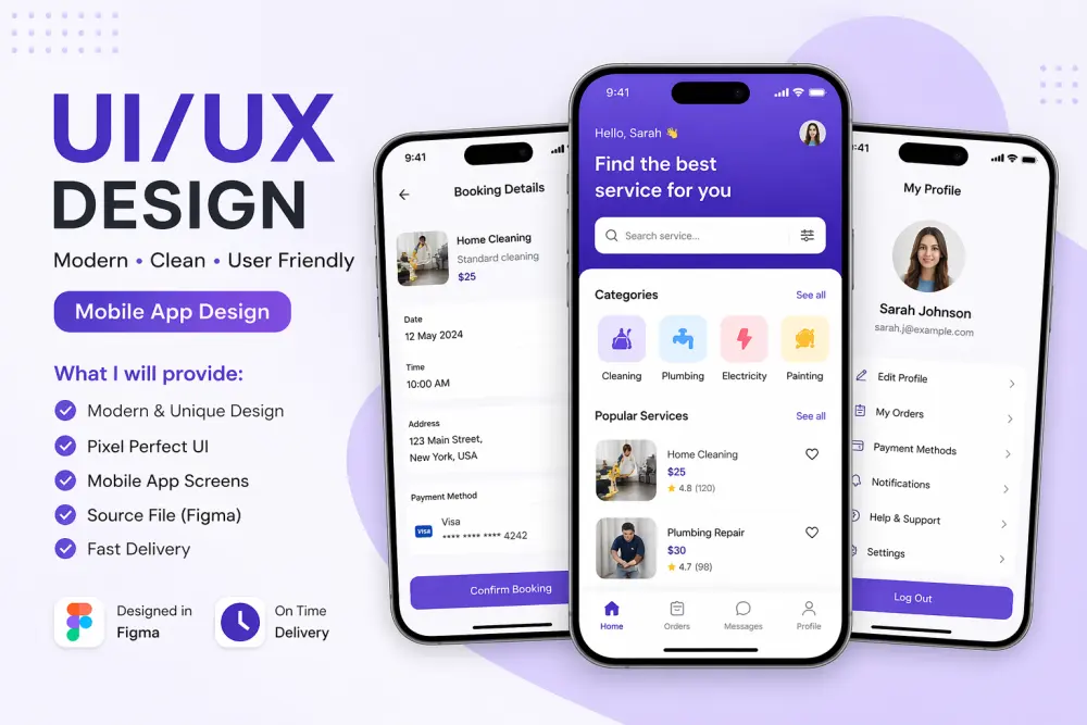 سأصمم واجهات تطبيق موبايل احترافية وحديثة باستخدام Figma