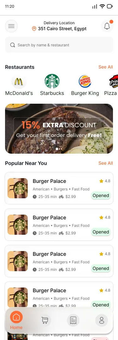 تصميم تطبيق توصيل طعام (Food Delivery) متكامل واحترافي UI/UX