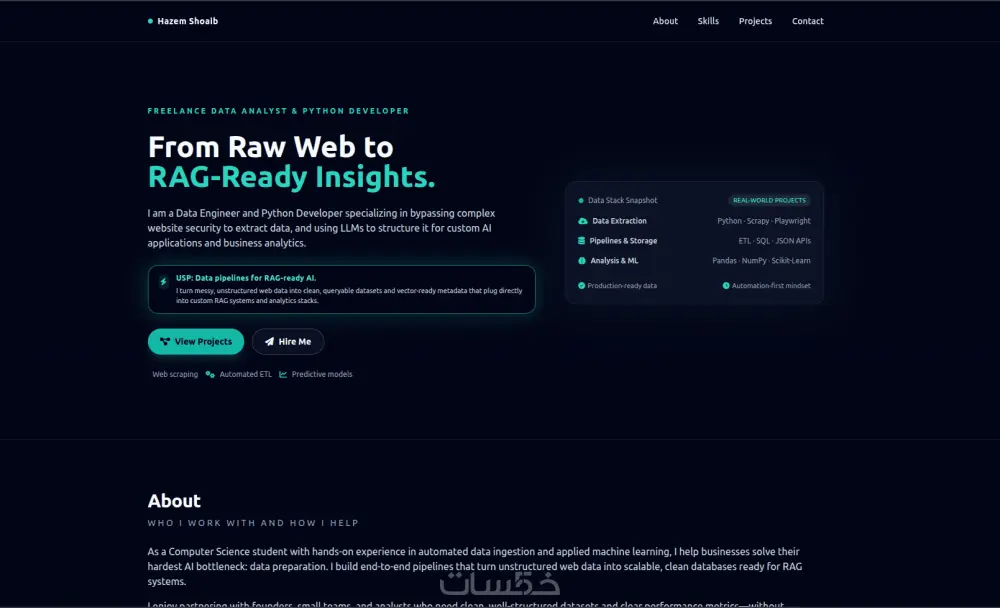تطوير موقع portfolio محترف وinteractive بالhtml,css و javascript. مصمم بشكل مخصص لكل عميل بالCV.