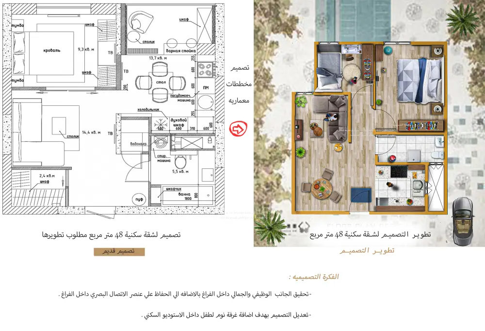 التصميم المعماري للمباني السكنيه بمختلف انواعها ومساحاتها + تعديل وتطوير التصميم للمساحات القائمة