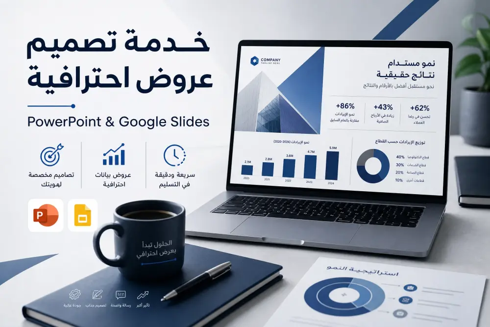 خدمة تصميم عروض PowerPoint و Google Slides احترافية تجمع بين الجمال البصري والوضوح المعلوماتي