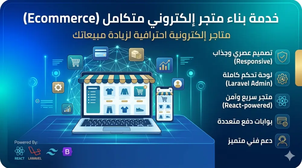بناء متجر إلكتروني احترافي متكامل (React + Laravel) - تجربة مستخدم سريعة وآمنة