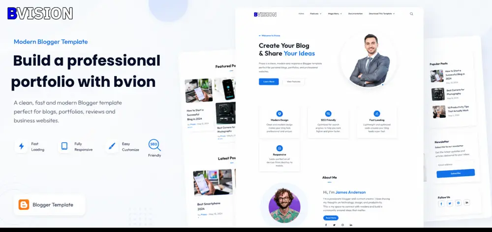 قالب Portfolio عصري على بلوجر لعرض الأعمال bvision