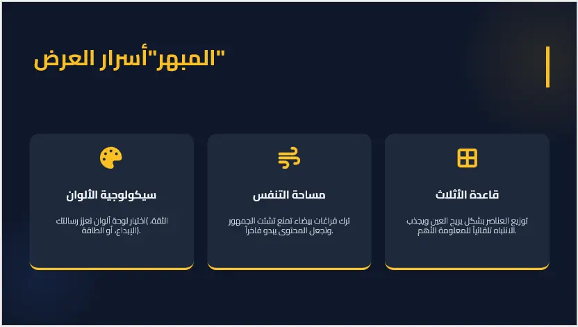 سأقوم بتصميم عرض تقديمي احترافي (Presentation) يساعدك على شرح أفكارك أو مشروعك بشكل واضح وجذاب أمام العملاء أو المستثمري أو في الدراسة.