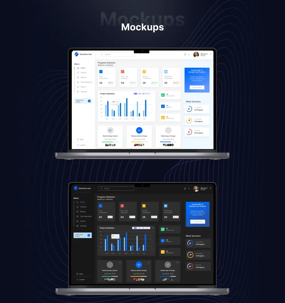 تصميم لوحة تحكم Dashboard احترافية وعصرية لتطبيقك أو موقعك
