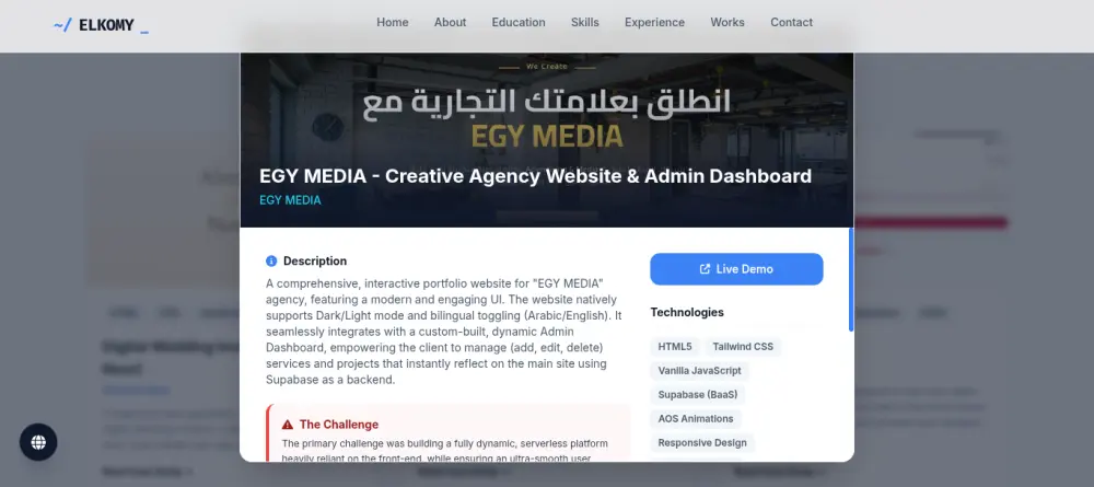 سأقوم بتصميم وبرمجة موقع أعمال احترافي (Portfolio) عصري وسريع يعرض مهاراتك وأعمالك بشكل جذاب ومتوافق مع جميع الأجهزة.