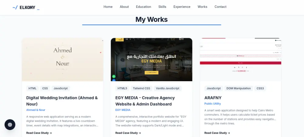 سأقوم بتصميم وبرمجة موقع أعمال احترافي (Portfolio) عصري وسريع يعرض مهاراتك وأعمالك بشكل جذاب ومتوافق مع جميع الأجهزة.